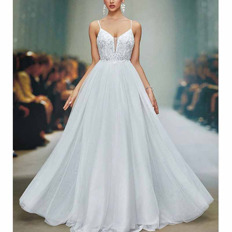 Spaghetti Strap A-Line Wedding Dress – Simple Bridesmaid Gown for Wedding Party