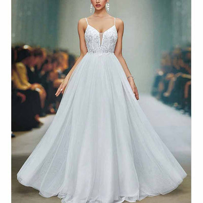 Spaghetti Strap A-Line Wedding Dress – Simple Bridesmaid Gown for Wedding Party