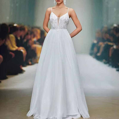 Spaghetti Strap A-Line Wedding Dress – Simple Bridesmaid Gown for Wedding Party