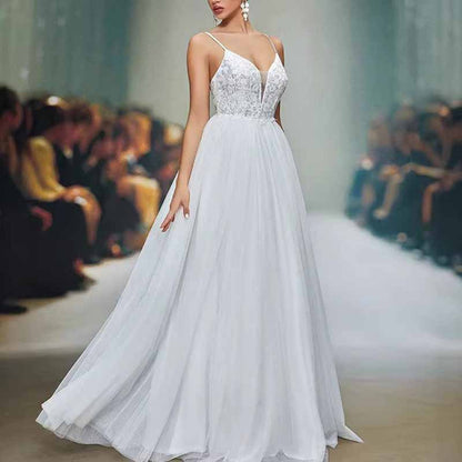 Spaghetti Strap A-Line Wedding Dress – Simple Bridesmaid Gown for Wedding Party