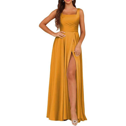Satin Bridesmaid Dresses Long with Slit Detail