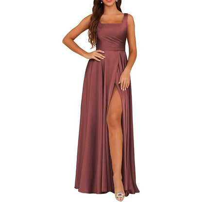 Satin Bridesmaid Dresses Long with Slit Detail