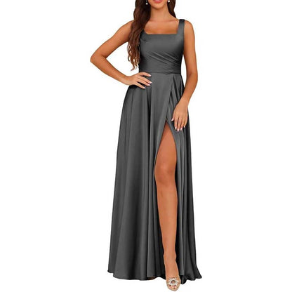 Satin Bridesmaid Dresses Long with Slit Detail