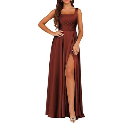 Satin Bridesmaid Dresses Long with Slit Detail
