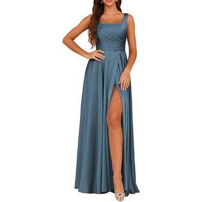 Satin Bridesmaid Dresses Long with Slit Detail