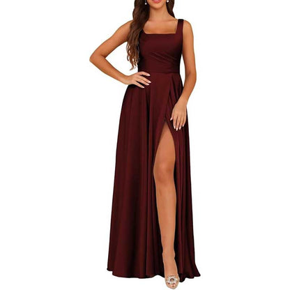 Satin Bridesmaid Dresses Long with Slit Detail