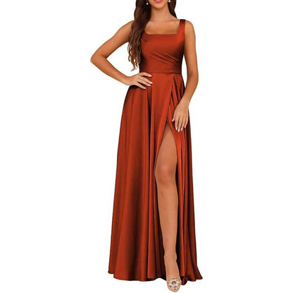 Satin Bridesmaid Dresses Long with Slit Detail