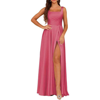 Satin Bridesmaid Dresses Long with Slit Detail