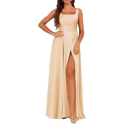 Satin Bridesmaid Dresses Long with Slit Detail