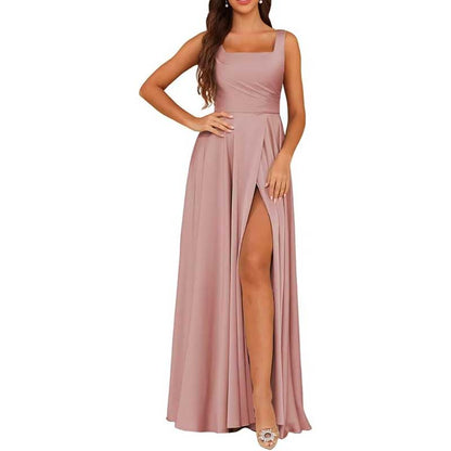 Satin Bridesmaid Dresses Long with Slit Detail