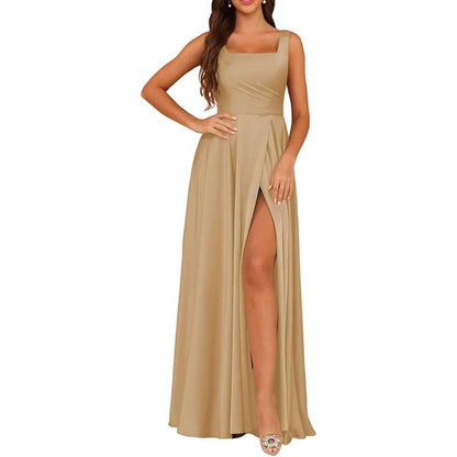 Satin Bridesmaid Dresses Long with Slit Detail