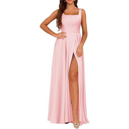 Satin Bridesmaid Dresses Long with Slit Detail