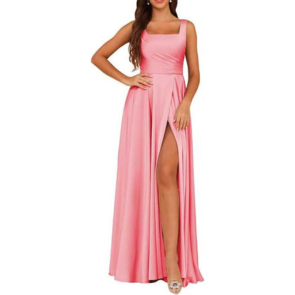 Satin Bridesmaid Dresses Long with Slit Detail
