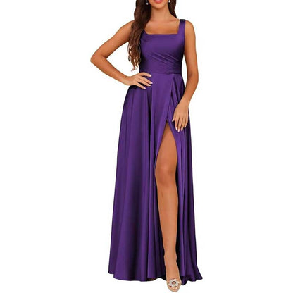 Satin Bridesmaid Dresses Long with Slit Detail