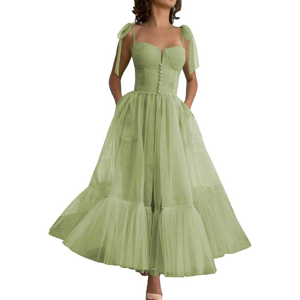 Spaghetti Straps Lace Tulle Homecoming Dress Vintage Party Formal Gown Y2584