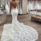 Spaghetti Straps V-Neck Wedding Dress Backless Mermaid Appliques Bridal Dress