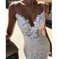 Spaghetti Straps V-Neck Wedding Dress Backless Mermaid Appliques Bridal Dress