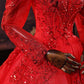 Sparkly Red Long Sleeve Gown Wedding Dresses High Neck Ball Gowns