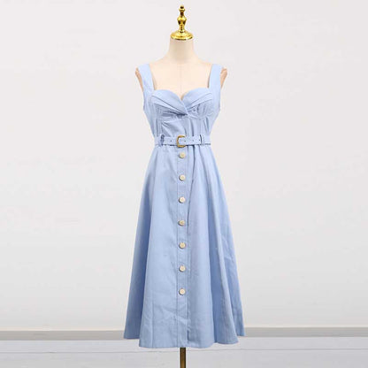Square-Neck Belted Midi Dress