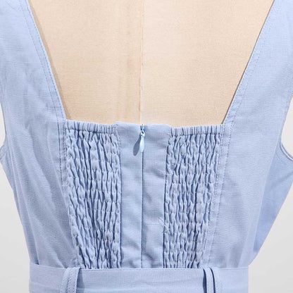 Square-Neck Belted Midi Dress