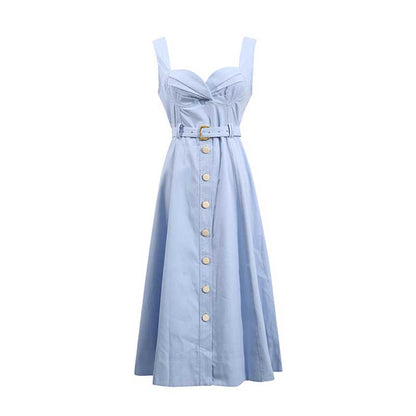 Square-Neck Belted Midi Dress