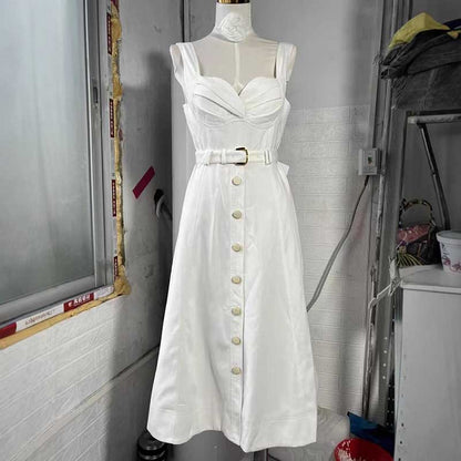 Square-Neck Belted Midi Dress