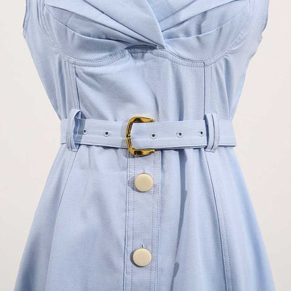 Square-Neck Belted Midi Dress