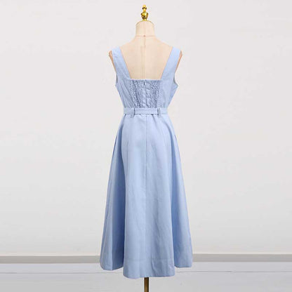 Square-Neck Belted Midi Dress