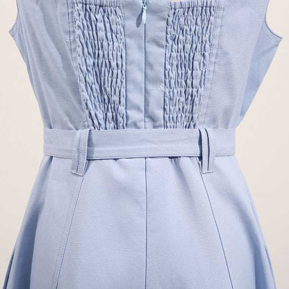 Square-Neck Belted Midi Dress