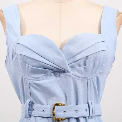 Square-Neck Belted Midi Dress