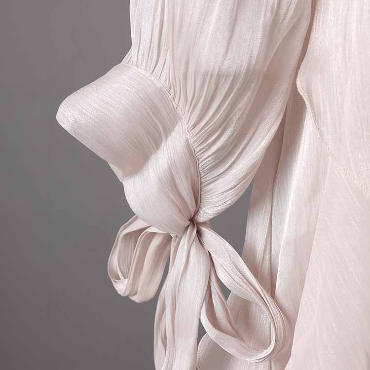 Trendy Stand Collar Ruffle Long Sleeve Dress with Waist Shaping