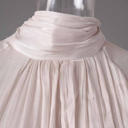 Trendy Stand Collar Ruffle Long Sleeve Dress with Waist Shaping