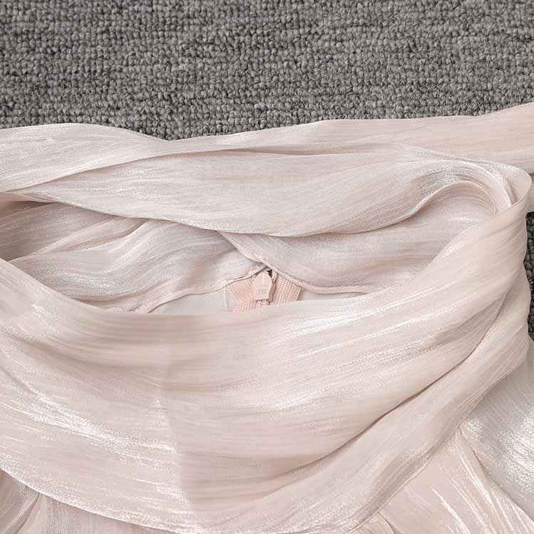 Trendy Stand Collar Ruffle Long Sleeve Dress with Waist Shaping