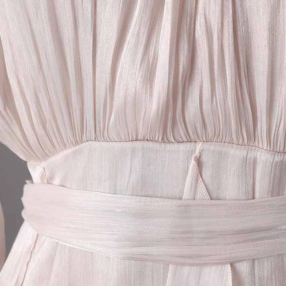 Trendy Stand Collar Ruffle Long Sleeve Dress with Waist Shaping