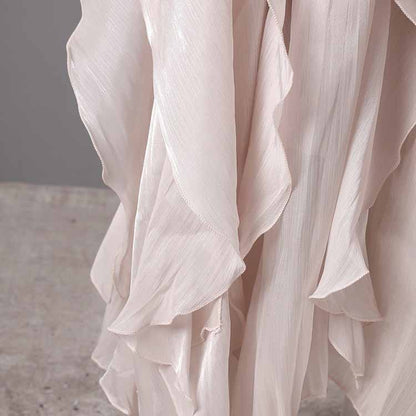 Trendy Stand Collar Ruffle Long Sleeve Dress with Waist Shaping