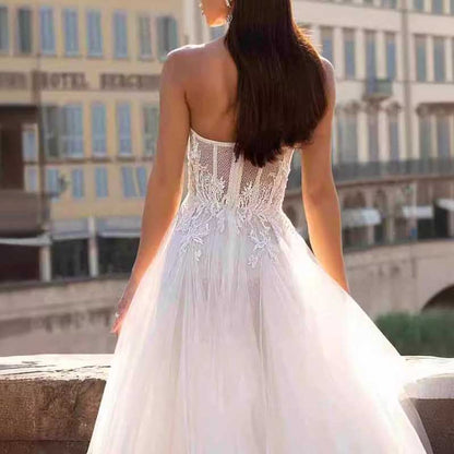 Strapless A Line Tulle Wedding Dress Bridal Gown