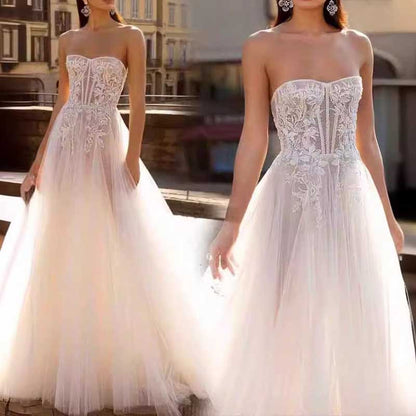 Strapless A Line Tulle Wedding Dress Bridal Gown