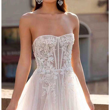 Strapless A Line Tulle Wedding Dress Bridal Gown