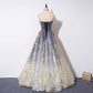 Strapless Ball Gown Gradient Blue Long Party Dress Tulle Prom Dress