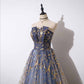 Strapless Ball Gown Gradient Blue Long Party Dress Tulle Prom Dress