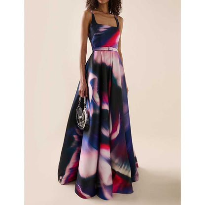 Strapless Floral-Printed Long Dress