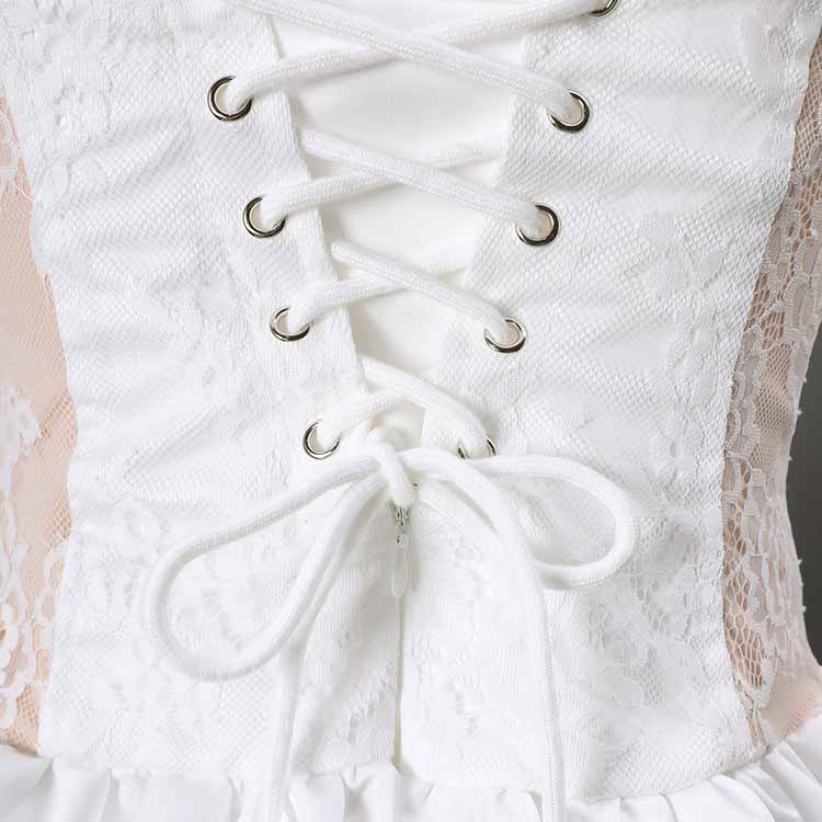 Lace & Rose Embellished Mini Dress – Strapless Party Dress with Patchwork Design