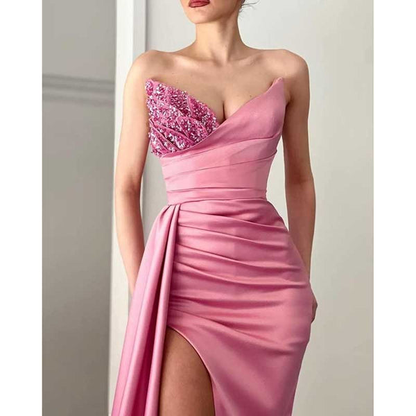 Shiny Romantic Mermaid Strapless Tulle Sequin Without Sleeves Long Prom Dress, Evening Dress