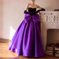 Strapless Party Dress wit Bow A-Line Velvet Satin Long Prom Dress