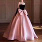 Strapless Party Dress wit Bow A-Line Velvet Satin Long Prom Dress