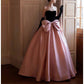 Strapless Party Dress wit Bow A-Line Velvet Satin Long Prom Dress