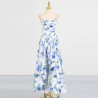 Strapless Ruched Floral-print Maxi Dress