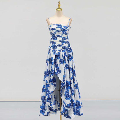 Strapless Ruched Floral-print Maxi Dress