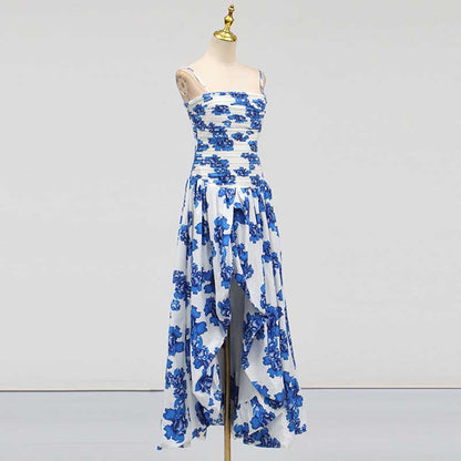 Strapless Ruched Floral-print Maxi Dress