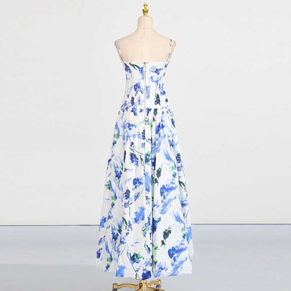Strapless Ruched Floral-print Maxi Dress